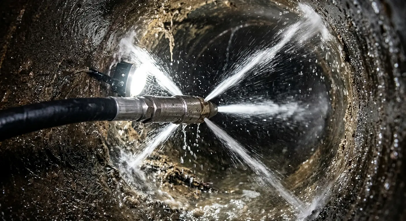 High-pressure hydro jetting nozzle cleaning sewer pipe for Sewer Cleanout in Bethlehem